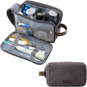 image:imageBAGSMART Toiletry Bag for Men Canvas Travel Toiletry Organizer Dopp Kit Waterresistant Shaving Bag for Toiletries AccessoriesBlackMediumGrey
