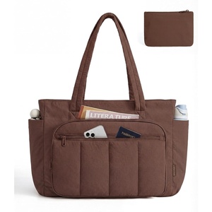 image:imageBAGSMART Tote Bag for Women 2 Set Tote Bag with Zipper Quilted Nurse Handbags for Work Travel College  20L CapacityChocolate