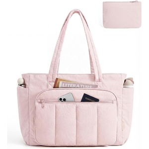 image:imageBAGSMART Tote Bag for Women 2 Set Tote Bag with Zipper Quilted Nurse Handbags for Work Travel College  20L CapacityPink