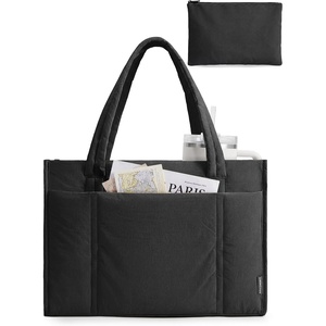 image:imageBAGSMART Tote Bag for Women 2Pc Puffy Tote Bag Set with Zipper Quilted Large Work Teacher Bag for TravelBlack1