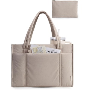 image:imageBAGSMART Tote Bag for Women 2Pc Puffy Tote Bag Set with Zipper Quilted Large Work Teacher Bag for TravelBrown1