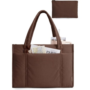 image:imageBAGSMART Tote Bag for Women 2Pc Puffy Tote Bag Set with Zipper Quilted Large Work Teacher Bag for TravelCoffee Brown