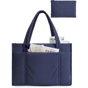image:imageBAGSMART Tote Bag for Women 2Pc Puffy Tote Bag Set with Zipper Quilted Large Work Teacher Bag for TravelNavy Blue1