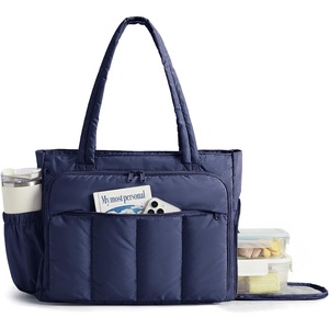 image:imageBAGSMART Tote Bag for Women 2Pc Puffy Tote Bag Set with Zipper Quilted Large Work Teacher Bag for TravelNavy Blue2