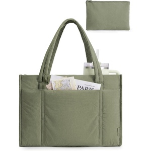 image:imageBAGSMART Tote Bag for Women 2Pc Puffy Tote Bag Set with Zipper Quilted Large Work Teacher Bag for TravelOlive Green