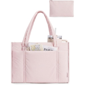 image:imageBAGSMART Tote Bag for Women 2Pc Puffy Tote Bag Set with Zipper Quilted Large Work Teacher Bag for TravelPink1
