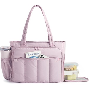 image:imageBAGSMART Tote Bag for Women 2Pc Puffy Tote Bag Set with Zipper Quilted Large Work Teacher Bag for TravelPink2