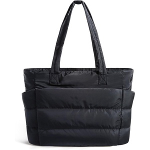 image:imageBAGSMART Tote Bag for Women Lightweight Puffy Tote Bag with Compartments Shoulder Bag Handbag for Travel Work Gym  LightweightBlack