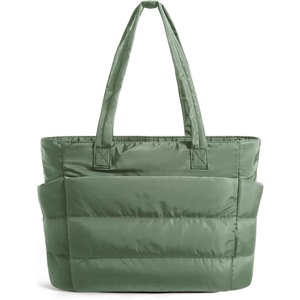 image:imageBAGSMART Tote Bag for Women Lightweight Puffy Tote Bag with Compartments Shoulder Bag Handbag for Travel Work Gym  LightweightHaze Green
