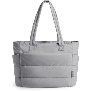 image:imageBAGSMART Tote Bag for Women Lightweight Puffy Tote Bag with Compartments Shoulder Bag Handbag for Travel Work Gym  LightweightLight Gray