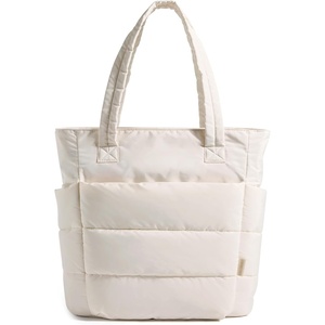 image:imageBAGSMART Tote Bag for Women Lightweight Puffy Tote Bag with Compartments Shoulder Bag Handbag for Travel Work Gym  LightweightOyster White