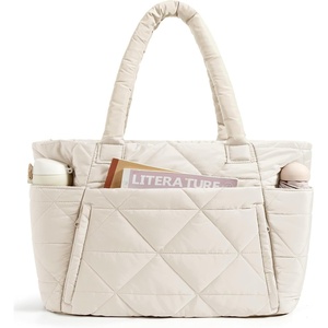 image:imageBAGSMART Tote Bag for Women Puffer Tote Bag with Zipper Large Quilted Shoulder Bag with Compartments for Travel Work GymAbeige