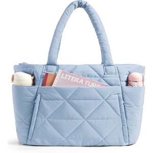 image:imageBAGSMART Tote Bag for Women Puffer Tote Bag with Zipper Large Quilted Shoulder Bag with Compartments for Travel Work GymBlue