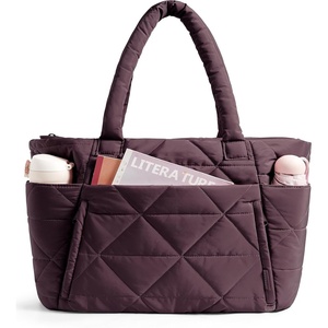 image:imageBAGSMART Tote Bag for Women Puffer Tote Bag with Zipper Large Quilted Shoulder Bag with Compartments for Travel Work GymCrimson Purple