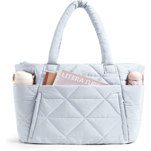 image:imageBAGSMART Tote Bag for Women Puffer Tote Bag with Zipper Large Quilted Shoulder Bag with Compartments for Travel Work GymDgrayblue