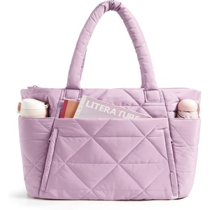 image:imageBAGSMART Tote Bag for Women Puffer Tote Bag with Zipper Large Quilted Shoulder Bag with Compartments for Travel Work GymEpurple