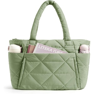 image:imageBAGSMART Tote Bag for Women Puffer Tote Bag with Zipper Large Quilted Shoulder Bag with Compartments for Travel Work GymGreen