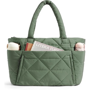 image:imageBAGSMART Tote Bag for Women Puffer Tote Bag with Zipper Large Quilted Shoulder Bag with Compartments for Travel Work GymHaze Green