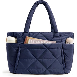 image:imageBAGSMART Tote Bag for Women Puffer Tote Bag with Zipper Large Quilted Shoulder Bag with Compartments for Travel Work GymNavy Blue
