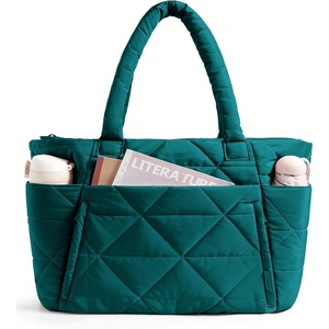 image:imageBAGSMART Tote Bag for Women Puffer Tote Bag with Zipper Large Quilted Shoulder Bag with Compartments for Travel Work GymNew Green