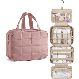 image:imageBAGSMART Travel Toiletry Bag with Jewelry Organizer Hanging Travel Bag for Toiletries Puffy Makeup Cosmetic Bag Organizer Carryon Travel Accessories Essentials BlackLDark Pink3