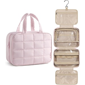 image:imageBAGSMART Travel Toiletry Bag with Jewelry Organizer Hanging Travel Bag for Toiletries Puffy Makeup Cosmetic Bag Organizer Carryon Travel Accessories Essentials BlackLPink3