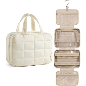 image:imageBAGSMART Travel Toiletry Bag with Jewelry Organizer Hanging Travel Bag for Toiletries Puffy Makeup Cosmetic Bag Organizer Carryon Travel Accessories Essentials BlackLBeige3