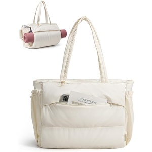 image:imageBAGSMART Yoga Pilates Tote Bag for Women with Knotted Handle Gym Bag  23L lightweight amp waterproof shoulder sling bag gym bag with yoga mat holder for 156 Laptop ideal for work travelCream