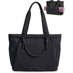 image:imageBAGSMART Yoga Pilates Tote Bag for Women with Knotted Handle Gym Bag  23L lightweight amp waterproof shoulder sling bag gym bag with yoga mat holder for 156 Laptop ideal for work travelBlack
