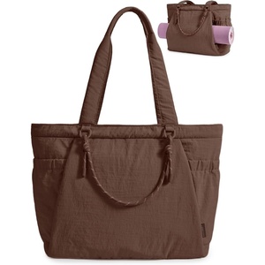 image:imageBAGSMART Yoga Pilates Tote Bag for Women with Knotted Handle Gym Bag  23L lightweight amp waterproof shoulder sling bag gym bag with yoga mat holder for 156 Laptop ideal for work travelCoffee Brown