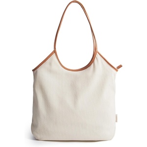 image:imageBAGSMRT Corduroy Tote Bag for Women Beach Bag with Zipper Casual Shoulder Bag Lightweight Travel Tote Hobo Handbag  PU Leather HandlesLight Beige