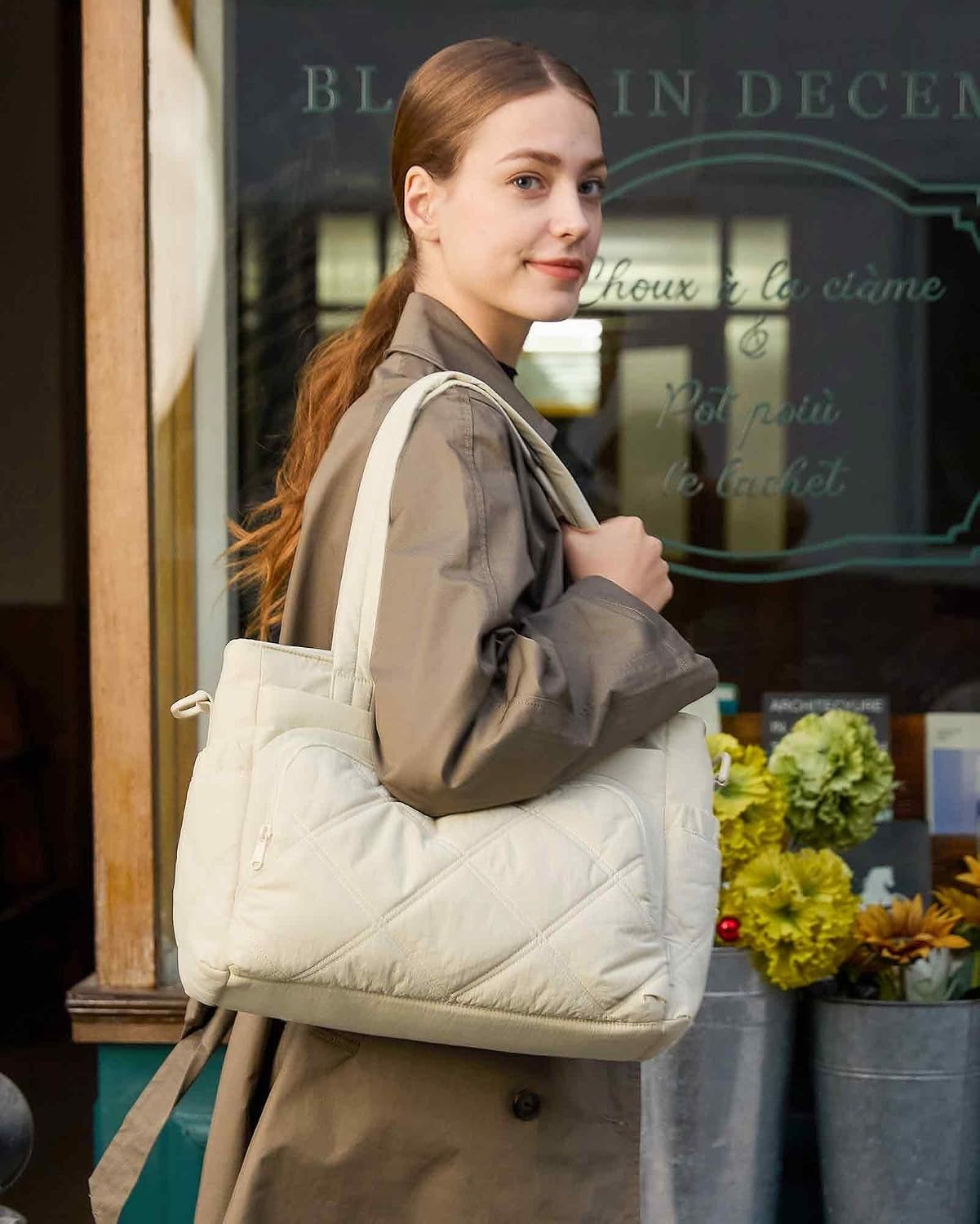 image:imageBAGSMART Lunch Bag Women Large Lunch Box Insulated Tote Bag with MultiPockets Quilted Puffy Tote for Work Outdoors01Dusky Pink
