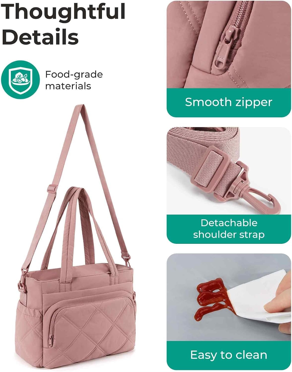 image:imageBAGSMART Lunch Bag Women Large Lunch Box Insulated Tote Bag with MultiPockets Quilted Puffy Tote for Work Outdoors04Black