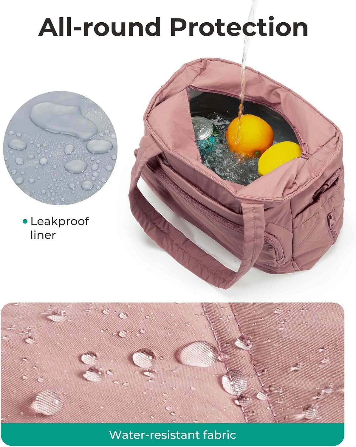 image:imageBAGSMART Lunch Bag Women Large Lunch Box Insulated Tote Bag with MultiPockets Quilted Puffy Tote for Work Outdoors06Baby Pink