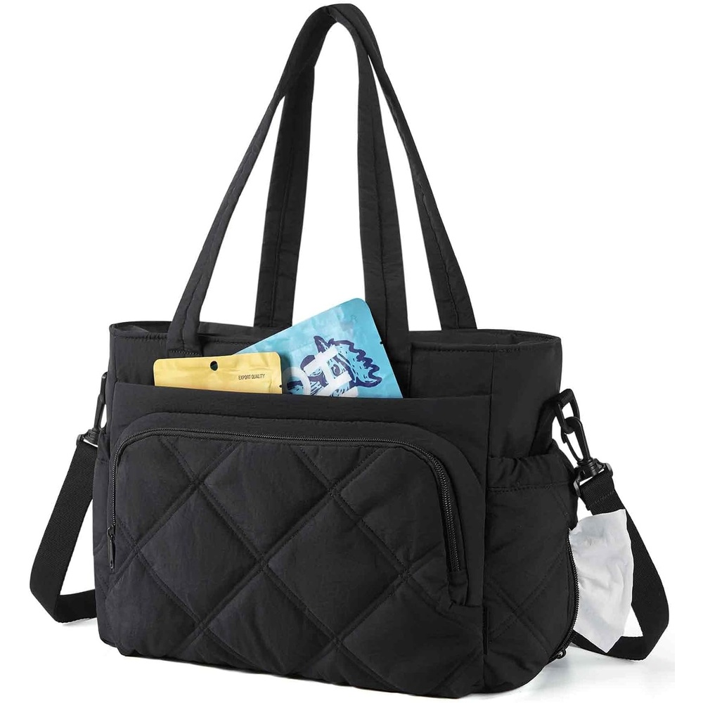 image:imageBAGSMART Lunch Bag Women Large Lunch Box Insulated Tote Bag with MultiPockets Quilted Puffy Tote for Work Outdoors04Black