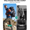 image:imageBAGSAMRT 60L Foldable Duffle Bag for Travel Large Travel Duffel Bag for Men 4 in 1 Travel Backpack Carry on Weekender Bag BlackGray