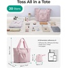 image:imageBAGSMART Foldable Tote Bag with Drawstring Bag Tote Bag Shoulder Bag Top Handle Handbag for Travel Work Beach GymFoldablepink