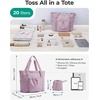 image:imageBAGSMART Foldable Tote Bag with Drawstring Bag Tote Bag Shoulder Bag Top Handle Handbag for Travel Work Beach GymPurple