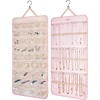 image:imageBAGSMART Hanging Jewelry Organizer Storage Roll with Hanger Metal Hooks DoubleSided Jewelry Holder for Earrings Necklaces Rings on Closet Wall Door 1 piece Large BlackPink