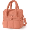 image:imageBAGSMART Lunch Bag Women Double Deck Insulated Lunch Box Quilted Puffer Lunch Tote Leakproof Durable amp Reusable Large Lunch Cooler For Work Picnic Travel Meal Prep Dark PinkClay Orange