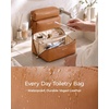 image:imageBAGSMART Makeup Bag Travel Cosmetic Bag Large Make Up Bag Flat Open Toiletry Bag for Women PU Leather Travel Essentials Organizer Case Wideopen Pouch Purse for Skincare Brushes Classic Brown37Sky Blue