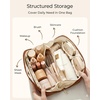 image:imageBAGSMART Makeup Bag Travel Cosmetic Bag Large Make Up Bag Flat Open Toiletry Bag for Women PU Leather Travel Essentials Organizer Case Wideopen Pouch Purse for Skincare Brushes Classic Brown12 Sky Blue