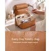 image:imageBAGSMART Makeup Bag Travel Cosmetic Bag Large Make Up Bag Flat Open Toiletry Bag for Women PU Leather Travel Essentials Organizer Case Wideopen Pouch Purse for Skincare Brushes Classic Brown32Black