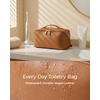 image:imageBAGSMART Makeup Bag Travel Cosmetic Bag Large Make Up Bag Flat Open Toiletry Bag for Women PU Leather Travel Essentials Organizer Case Wideopen Pouch Purse for Skincare Brushes Classic Brown08 Black Checkerboard