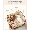 image:imageBAGSMART Makeup Bag Travel Cosmetic Bag Large Make Up Bag Flat Open Toiletry Bag for Women PU Leather Travel Essentials Organizer Case Wideopen Pouch Purse for Skincare Brushes Classic Brown03 Pink