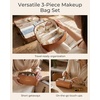 image:imageBAGSMART Makeup Bag Travel Cosmetic Bag Large Make Up Bag Flat Open Toiletry Bag for Women PU Leather Travel Essentials Organizer Case Wideopen Pouch Purse for Skincare Brushes Classic Brown38Cream Beige