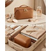 image:imageBAGSMART Makeup Bag Travel Cosmetic Bag Large Make Up Bag Flat Open Toiletry Bag for Women PU Leather Travel Essentials Organizer Case Wideopen Pouch Purse for Skincare Brushes Classic Brown01 Classic Brown