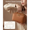 image:imageBAGSMART Makeup Bag Travel Cosmetic Bag Large Make Up Bag Flat Open Toiletry Bag for Women PU Leather Travel Essentials Organizer Case Wideopen Pouch Purse for Skincare Brushes Classic Brown05 Camel