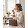 image:imageBAGSMART Puffy Makeup Bag Wide Opening Cosmetic Organizer Soft WaterResistant Travel Toiletry Pouch for Women for Purse Compact amp SpaciousCoffee Brown