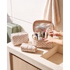 image:imageBAGSMART Travel Makeup Bag 2Piece Puffy Quilted Cute Make Up Bag Cosmetic Bags for Women Large WideOpen Toiletry Pouch Gifts for Toiletries Accessories Travelling Essentials Checkered Khaki01Classic Black